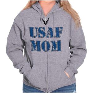 Brisco Brands US Air Force USAF Military Family Support Zip Hoodie Sweatshirt Women(Sport Grey – Mom)