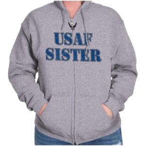 Brisco Brands US Air Force USAF Military Family Support Zip Hoodie Sweatshirt Women(Sport Grey – Sister)