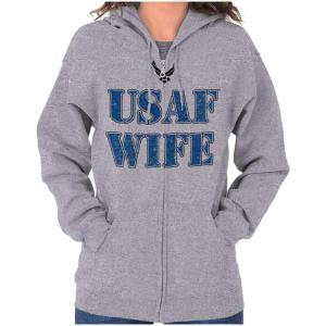 Brisco Brands US Air Force USAF Military Family Support Zip Hoodie Sweatshirt Women(Sport Grey – Wife)