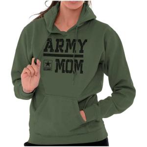 Brisco Brands US Army Mom Military Soldier Pride Hoodie Sweatshirt Women(Military Green)