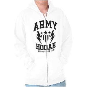 Brisco Brands US Army Soldier Veteran Pride Zip Up Hoodie Mens Womens(White)