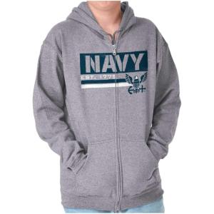 Brisco Brands US Navy Est 1775 Eagle Anchor Symbol Zip Up Hoodie Mens Womens(Sport Grey)
