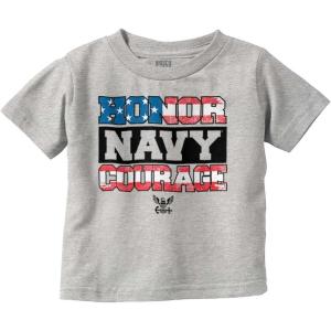 Brisco Brands US Navy Honor Courage American Flag Toddler Boy Girl T Shirt(Heather)