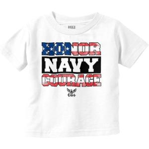 Brisco Brands US Navy Honor Courage American Flag Toddler Boy Girl T Shirt(White)