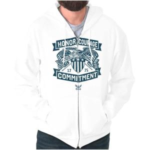 Brisco Brands US Navy Honor Courage Commitment Zip Up Hoodie Mens Womens(White)