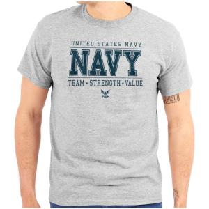 Brisco Brands US Navy Logo Team Strength Value Graphic T Shirt Men or Women(Sport Grey)