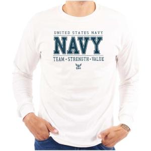 Brisco Brands US Navy Logo Team Strength Value Long Sleeve Tshirt Men Women(White)