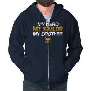 Brisco Brands US Navy My Hero Sailor Brother Sister Zip Up Hoodie Mens Womens(Navy)