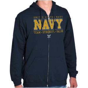Brisco Brands US Navy Team Strength Value Zip Up Hoodie Mens Womens(Navy)