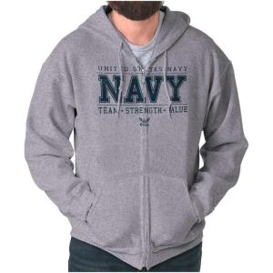 Brisco Brands US Navy Team Strength Value Zip Up Hoodie Mens Womens(Sport Grey)