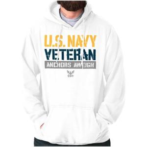 Brisco Brands US Navy Veteran Anchors Aweigh Hoodie Sweatshirt Women Men(White)