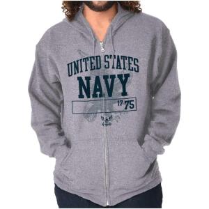 Brisco Brands United States Navy 1775 Eagle Anchor Zip Up Hoodie Mens Womens(Sport Grey)