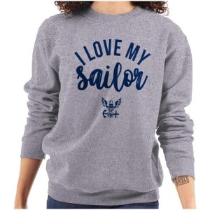 Brisco Brands United States Navy I Love My Sailor Women Crewneck Sweatshirt(Sport Grey)