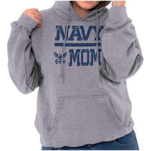 Brisco Brands United States Navy Proud Military Mom Hoodie Sweatshirt Women(Sport Grey)