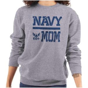 Brisco Brands United States Navy Proud Military Mom Women Crewneck Sweatshirt(Sport Grey)