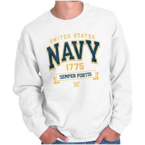 Brisco Brands United States Navy Semper Fortis 1775 Sweatshirt for Men or Women(White)
