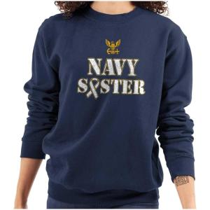 Brisco Brands United States Navy Sister Strong Women Crewneck Sweatshirt(Navy)