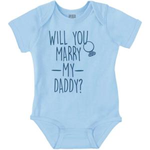 Brisco Brands Will You Marry My Daddy Engagement Baby Romper Boys or Girls(Light Blue)