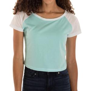 Brisco Brands Womens Cropped Raglan Tee Juniors Short Sleeve Baseball T-Shirt(Aqua/White)