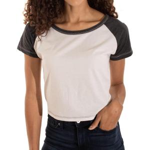 Brisco Brands Womens Cropped Raglan Tee Juniors Short Sleeve Baseball T-Shirt(White/Black)