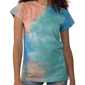 Brisco Brands Womens Fitted Tie Dye T-Shirt Juniors Colorful Cloud Short Sleeve Crewneck Tee(Beachy Keen)