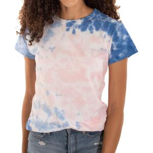Brisco Brands Womens Fitted Tie Dye T-Shirt Juniors Colorful Cloud Short Sleeve Crewneck Tee(Bubblegum Sky)
