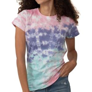 Brisco Brands Womens Fitted Tie Dye T-Shirt Juniors Colorful Cloud Short Sleeve Crewneck Tee(Sugar Rush)