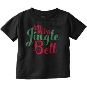 Christmas Little Miss Jingle Bell Youth T Shirt Tee Girls(Black)