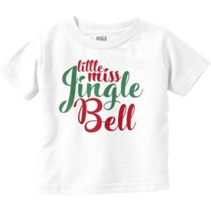 Christmas Little Miss Jingle Bell Youth T Shirt Tee Girls(White)