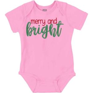 Christmas Merry and Bright Baby Bodysuit Jumper Girls(Pink)