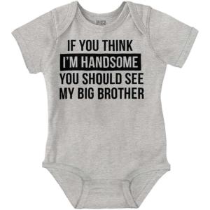 Handsome Little Brother Funny Baby Bodysuit Jumper Boys(Heather)