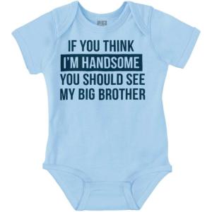 Handsome Little Brother Funny Baby Bodysuit Jumper Boys(Light Blue)