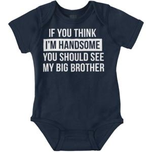 Handsome Little Brother Funny Baby Bodysuit Jumper Boys(Navy)