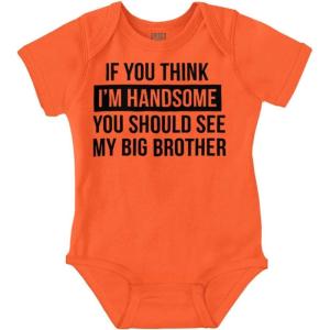 Handsome Little Brother Funny Baby Bodysuit Jumper Boys(Orange)