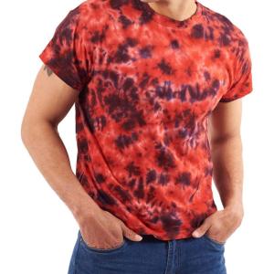 Tie Dye Shirt Colorful Cloud Short Sleeve Knit T-Shirt Crewneck Top(Crystal Red)