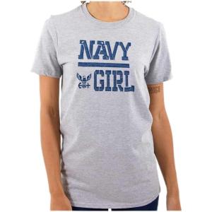 US Navy Girl Military Anchor Logo Womens Graphic T Shirt Tees(Sport Grey)