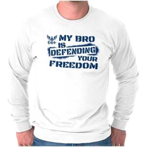 US Navy Logo Bro Defending Freedom Long Sleeve Tshirt Men Women(White)