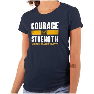 United States Navy Courage Strength Womens Slim Fit Graphic Tee(Navy)