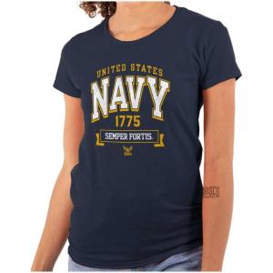 United States Navy Semper Fortis 1775 Womens Slim Fit Graphic Tee(Navy)