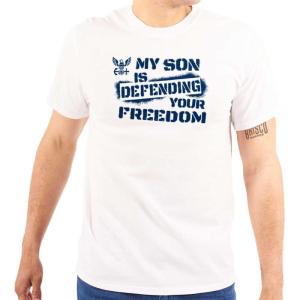United States Navy Son Defending Freedom Graphic T Shirt Men or Women(White)