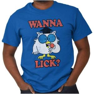 Wanna Lick Funny Mr. Owl Tootsie Pop Graphic T Shirt Men or Women(Heather Sapphire)
