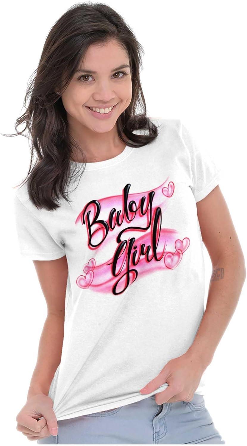 imageAirbrushed Baby Girl Hearts Love Womens Slim Fit Graphic TeeWhite