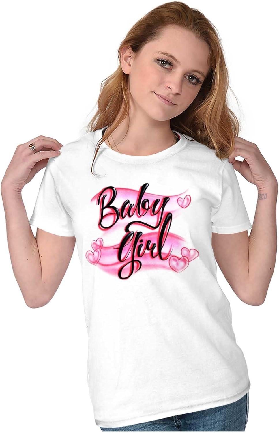 imageAirbrushed Baby Girl Hearts Love Womens Slim Fit Graphic TeeWhite