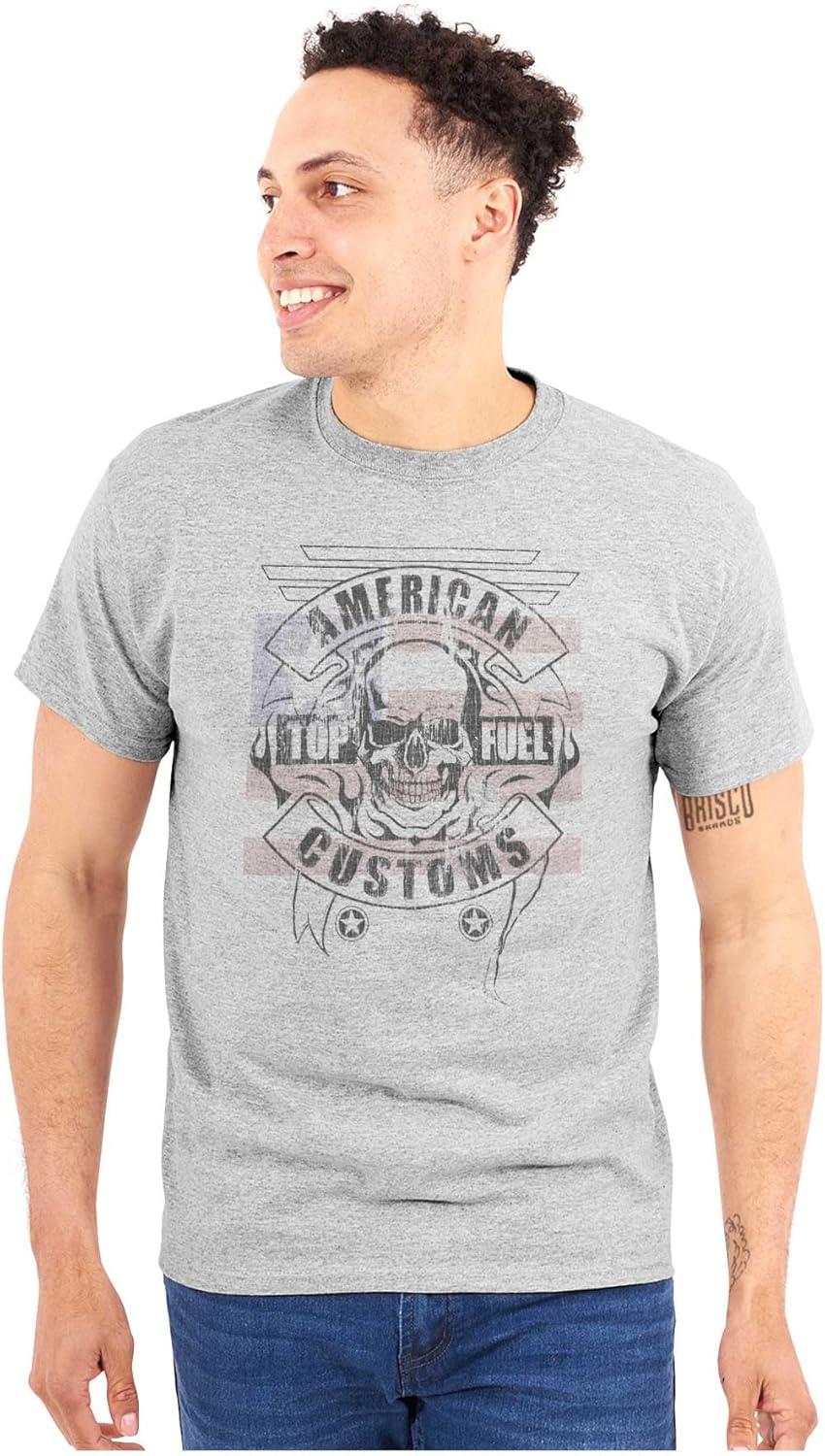 imageAmerican Customs USA Biker Skull Mens Graphic T Shirt TeesSport Grey