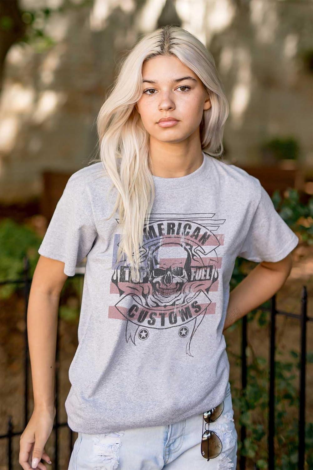 imageAmerican Customs USA Biker Skull Mens Graphic T Shirt TeesSport Grey