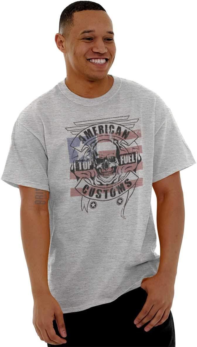 imageAmerican Customs USA Biker Skull Mens Graphic T Shirt TeesSport Grey