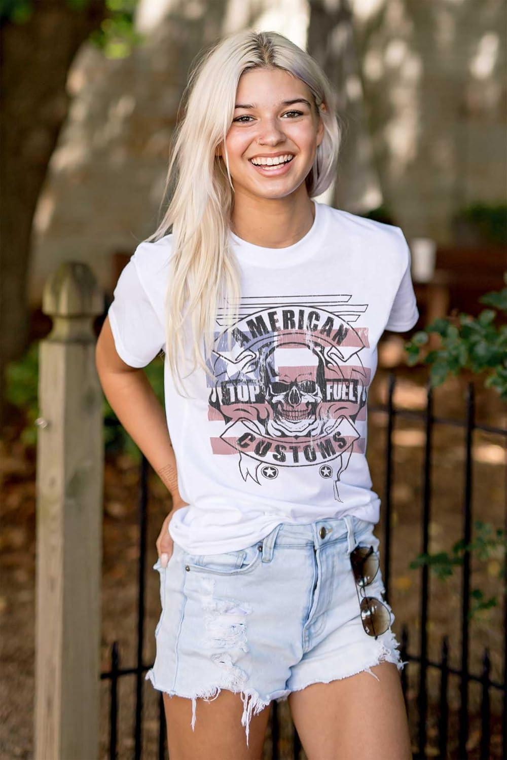 imageAmerican Customs USA Biker Skull Mens Graphic T Shirt TeesWhite