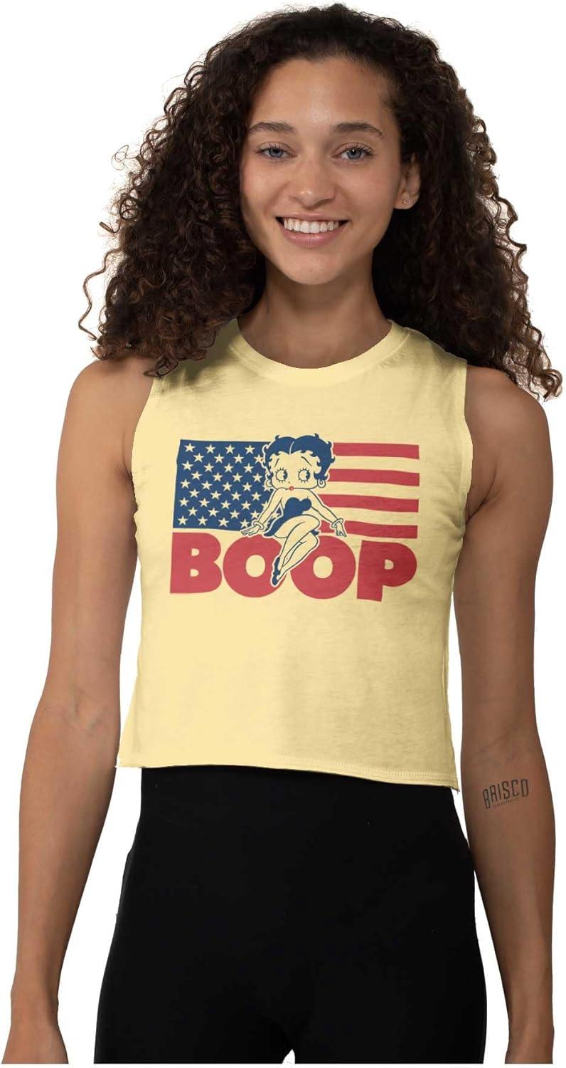 imageBetty Boop American Flag Patriotic Womens Basic Cropped Tank TopBanana