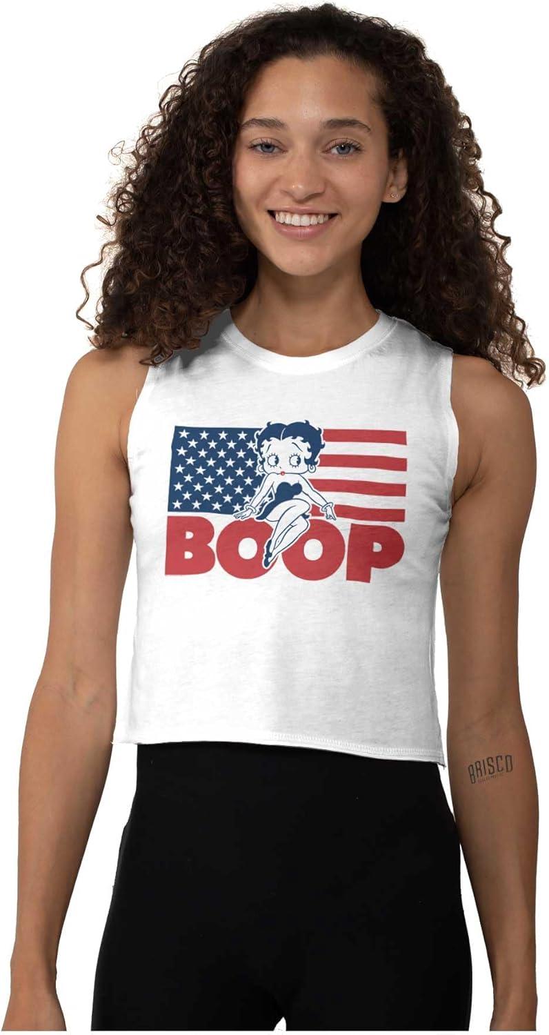 imageBetty Boop American Flag Patriotic Womens Basic Cropped Tank TopWhite