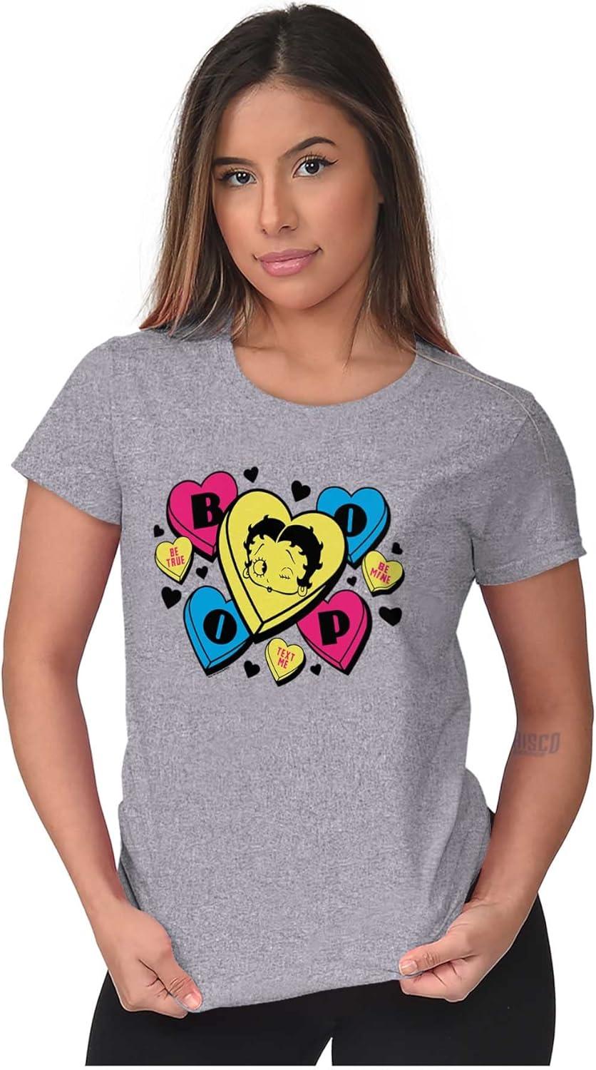 imageBetty Boop Conversation Hearts Cute Womens Slim Fit Graphic TeeSport Grey